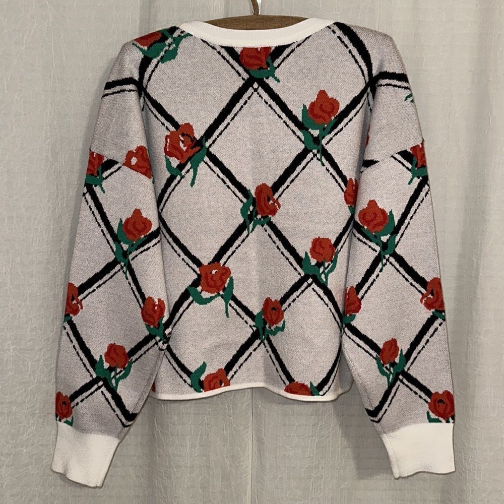 Anthropologie L Maeve Oversized Crop Crewneck Trellis Floral Pullover Sweater - Picture 9 of 16